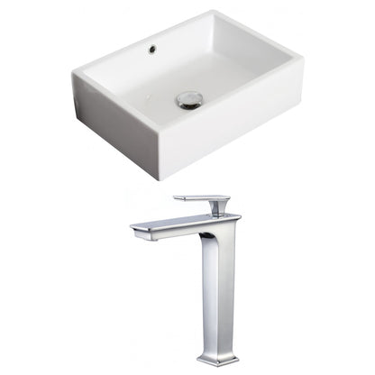 American Imaginations AI-17876 20" White Rectangular Ceramic Above Counter Bathroom Vessel Sink Set
