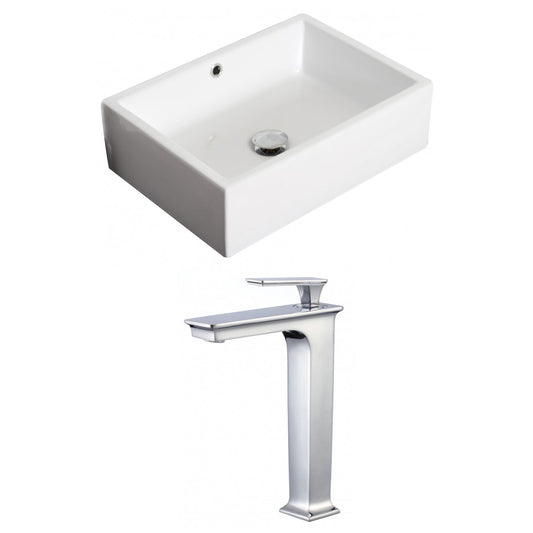 American Imaginations AI-17876 20" White Rectangular Ceramic Above Counter Bathroom Vessel Sink Set