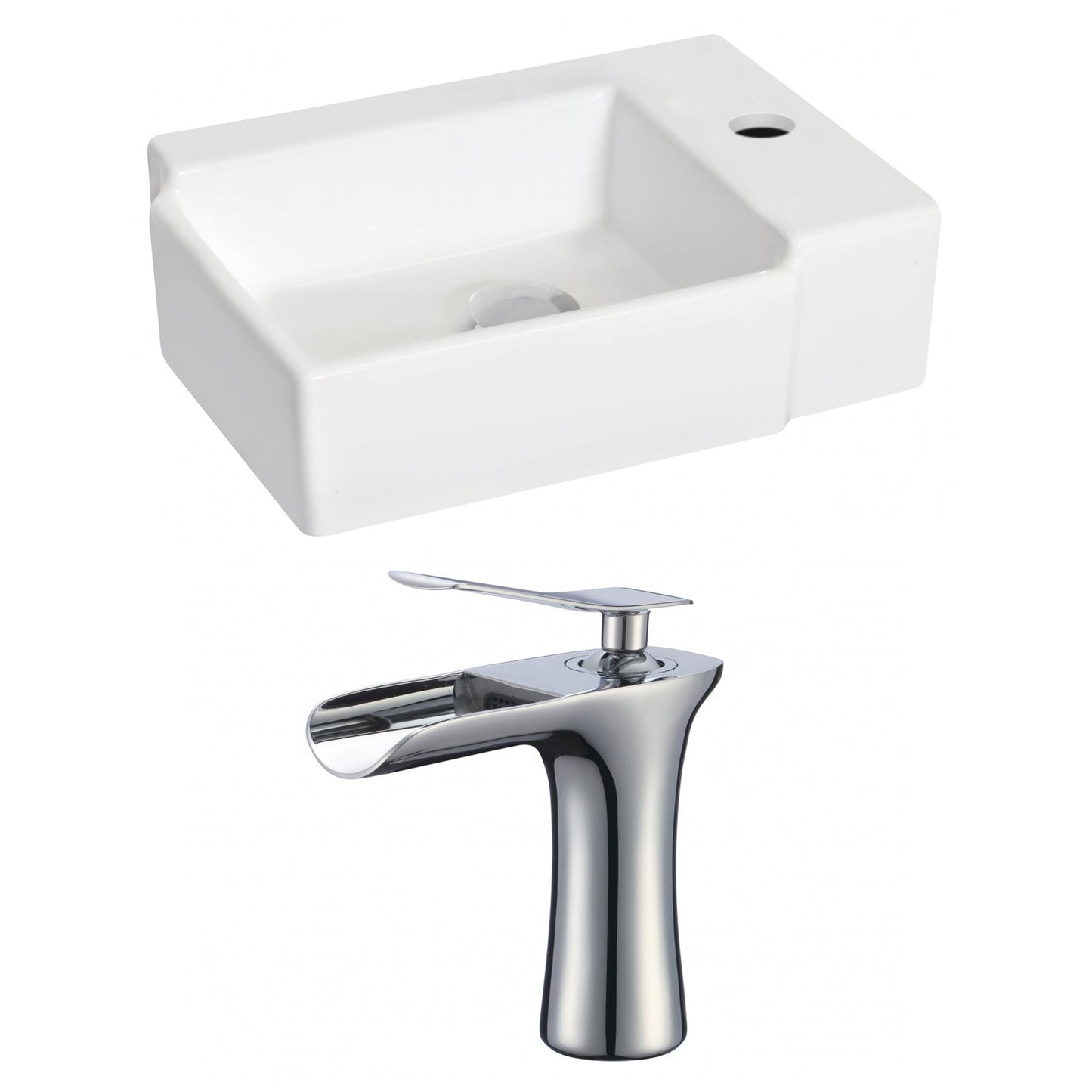American Imaginations AI-17881 16" White Rectangular Ceramic Wall Mount Bathroom Vessel Sink Set