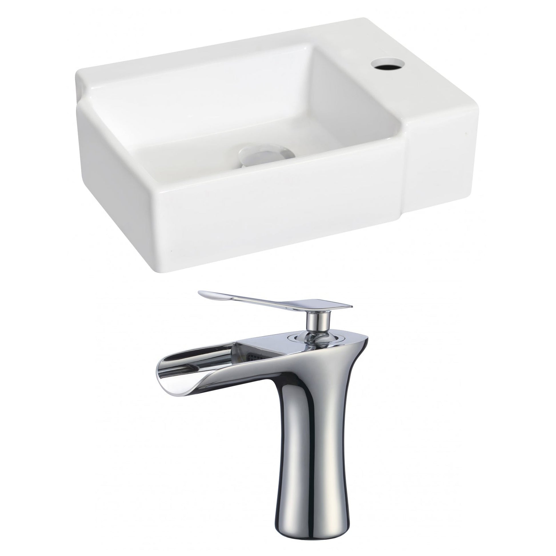American Imaginations AI-17881 16" White Rectangular Ceramic Wall Mount Bathroom Vessel Sink Set