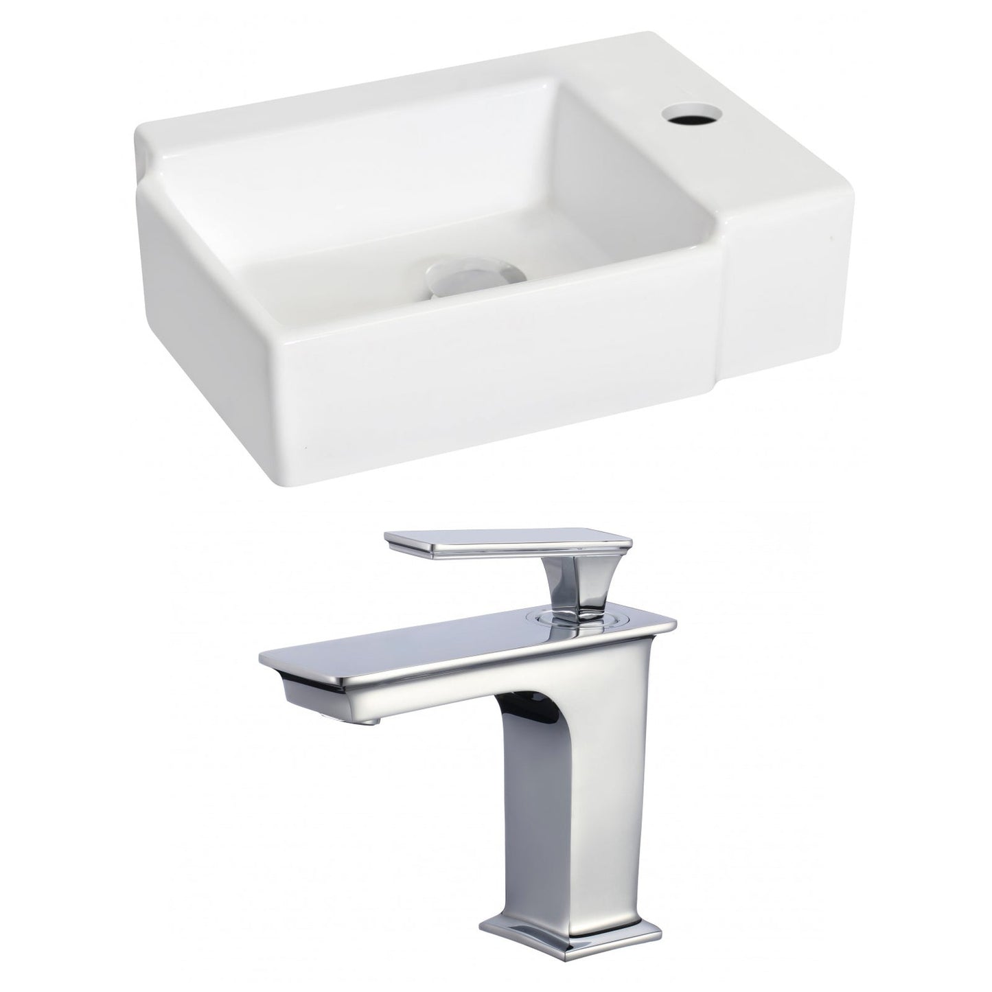 American Imaginations AI-17882 16" White Rectangular Ceramic Wall Mount Bathroom Vessel Sink Set