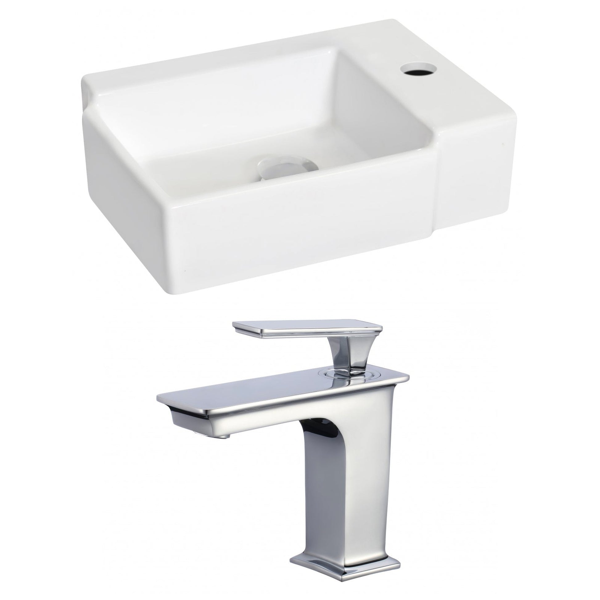 American Imaginations AI-17882 16" White Rectangular Ceramic Wall Mount Bathroom Vessel Sink Set