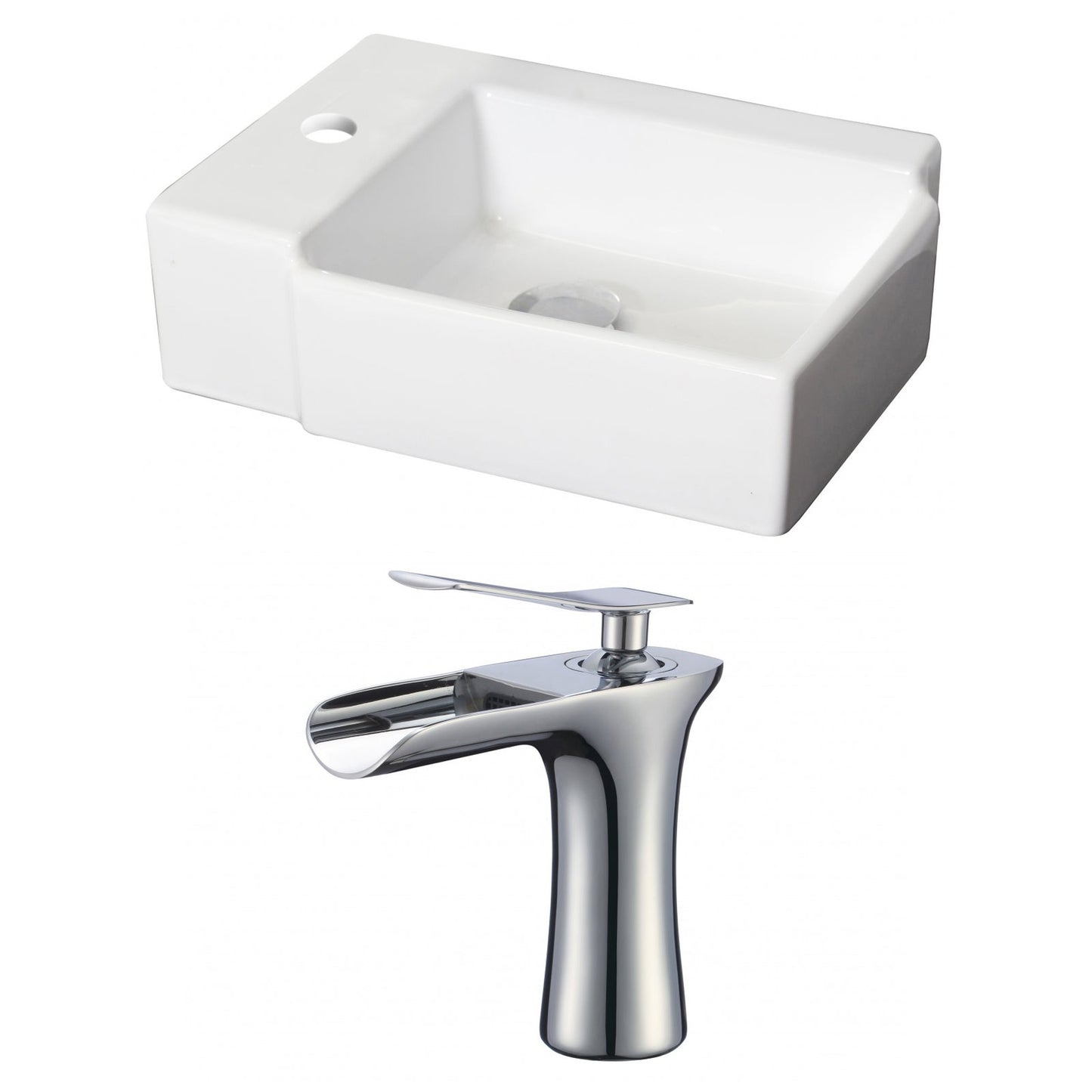 American Imaginations AI-17883 16" White Rectangular Ceramic Above Counter Bathroom Vessel Sink Set