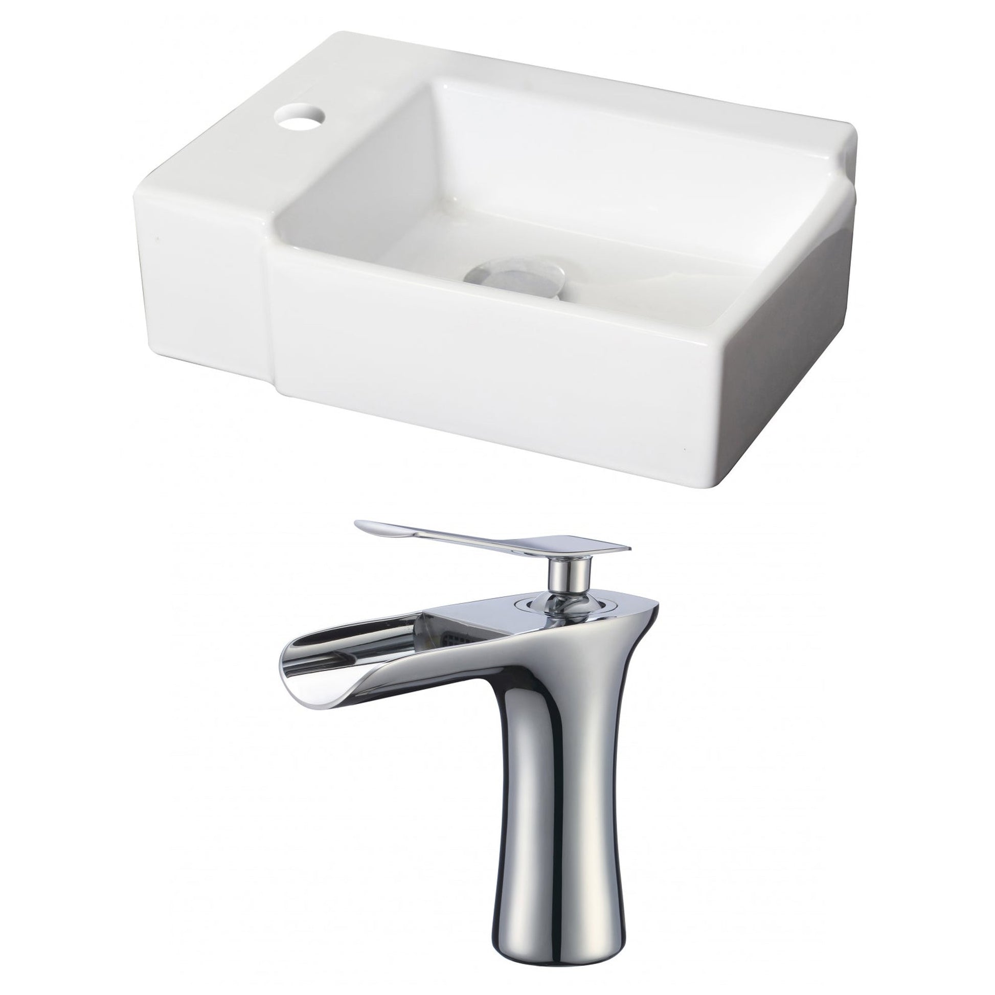 American Imaginations AI-17883 16" White Rectangular Ceramic Above Counter Bathroom Vessel Sink Set