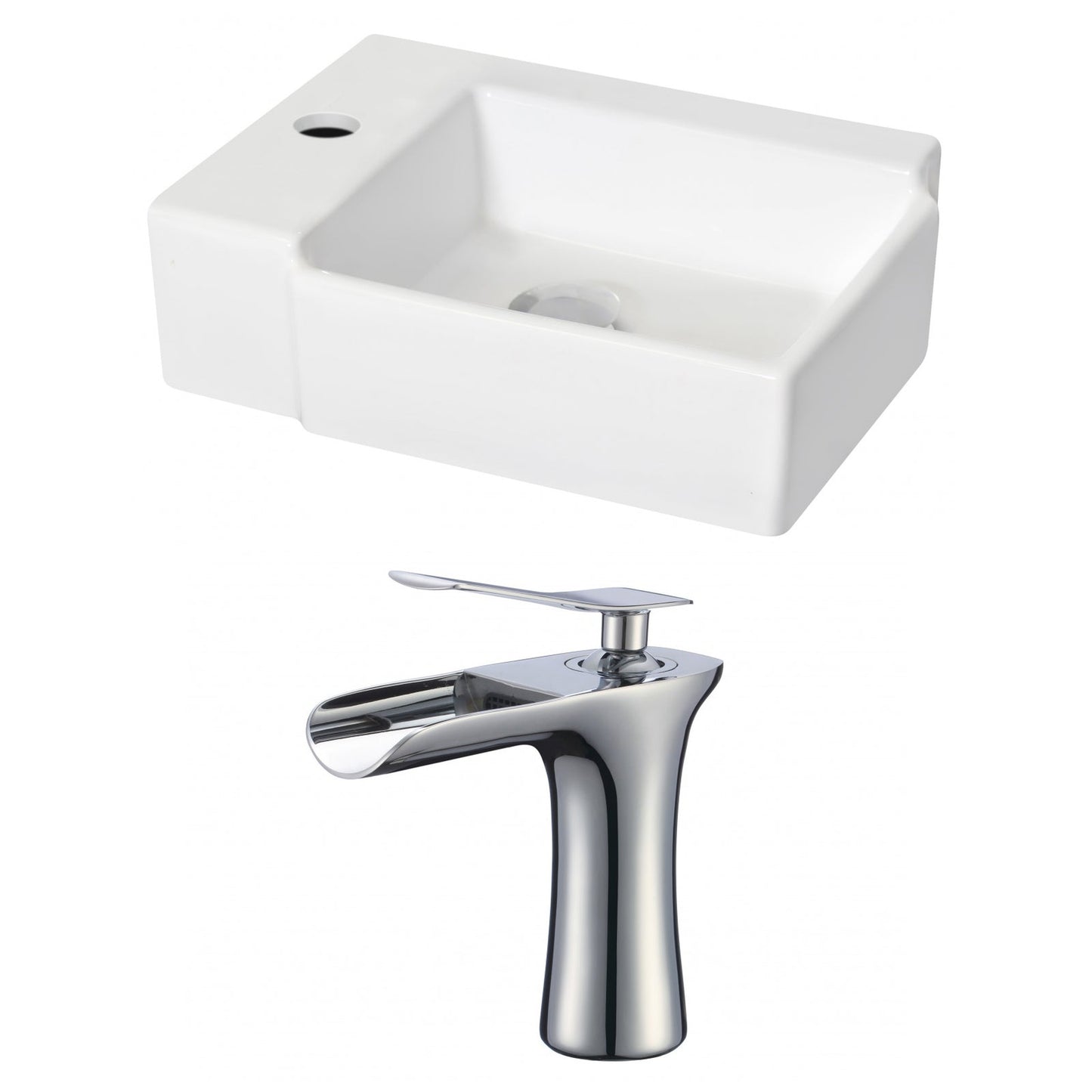 American Imaginations AI-17885 16" White Rectangular Ceramic Wall Mount Bathroom Vessel Sink Set