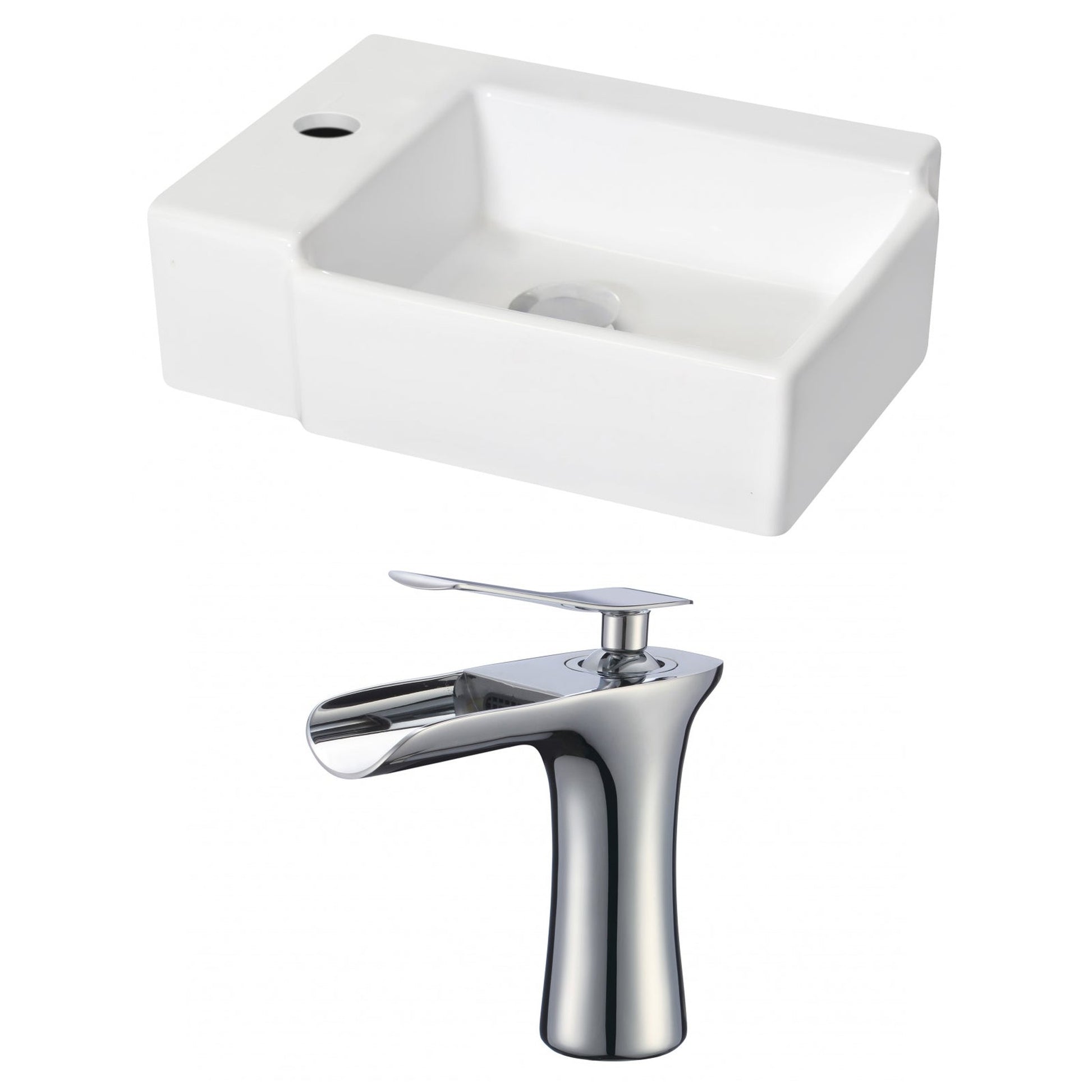 American Imaginations AI-17885 16" White Rectangular Ceramic Wall Mount Bathroom Vessel Sink Set