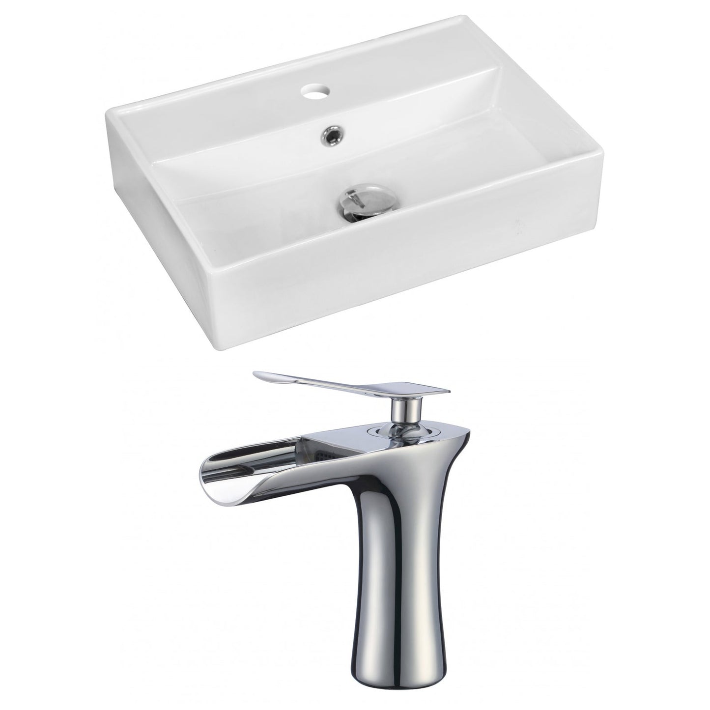 American Imaginations AI-17887 20" White Rectangular Ceramic Above Counter Bathroom Vessel Sink Set