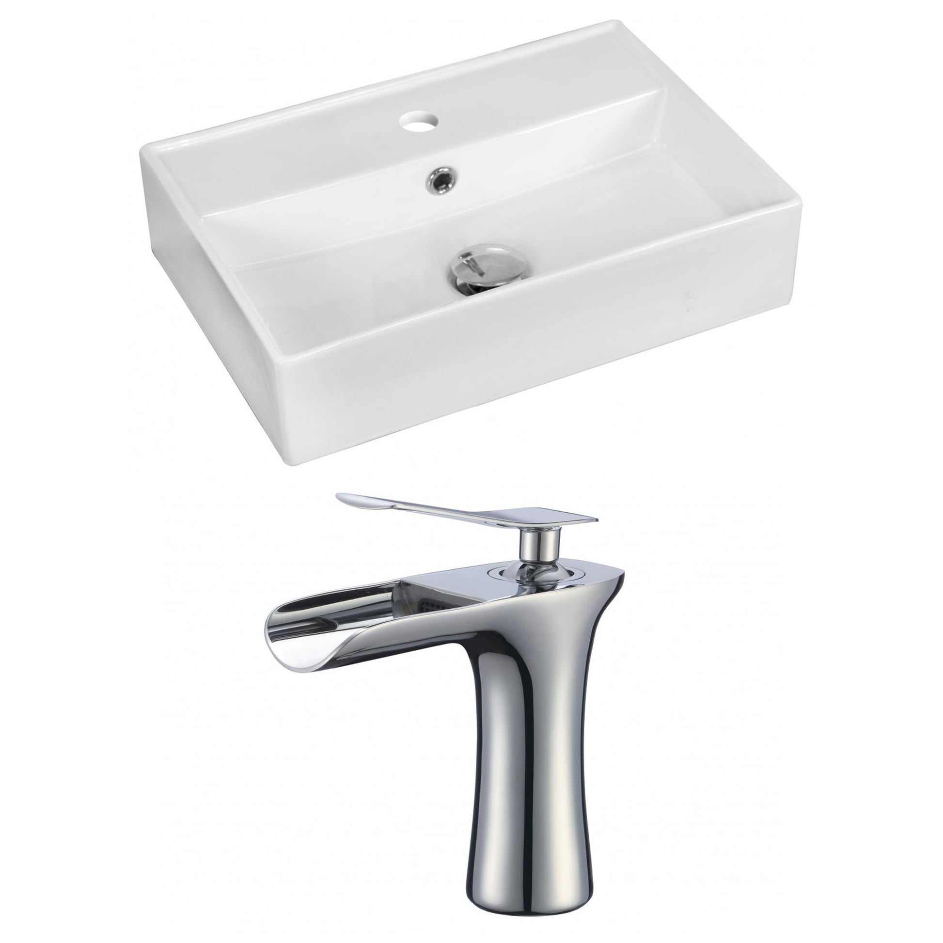 American Imaginations AI-17887 20" White Rectangular Ceramic Above Counter Bathroom Vessel Sink Set