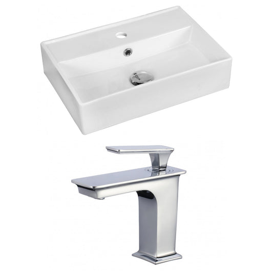 American Imaginations AI-17888 20" White Rectangular Ceramic Above Counter Bathroom Vessel Sink Set