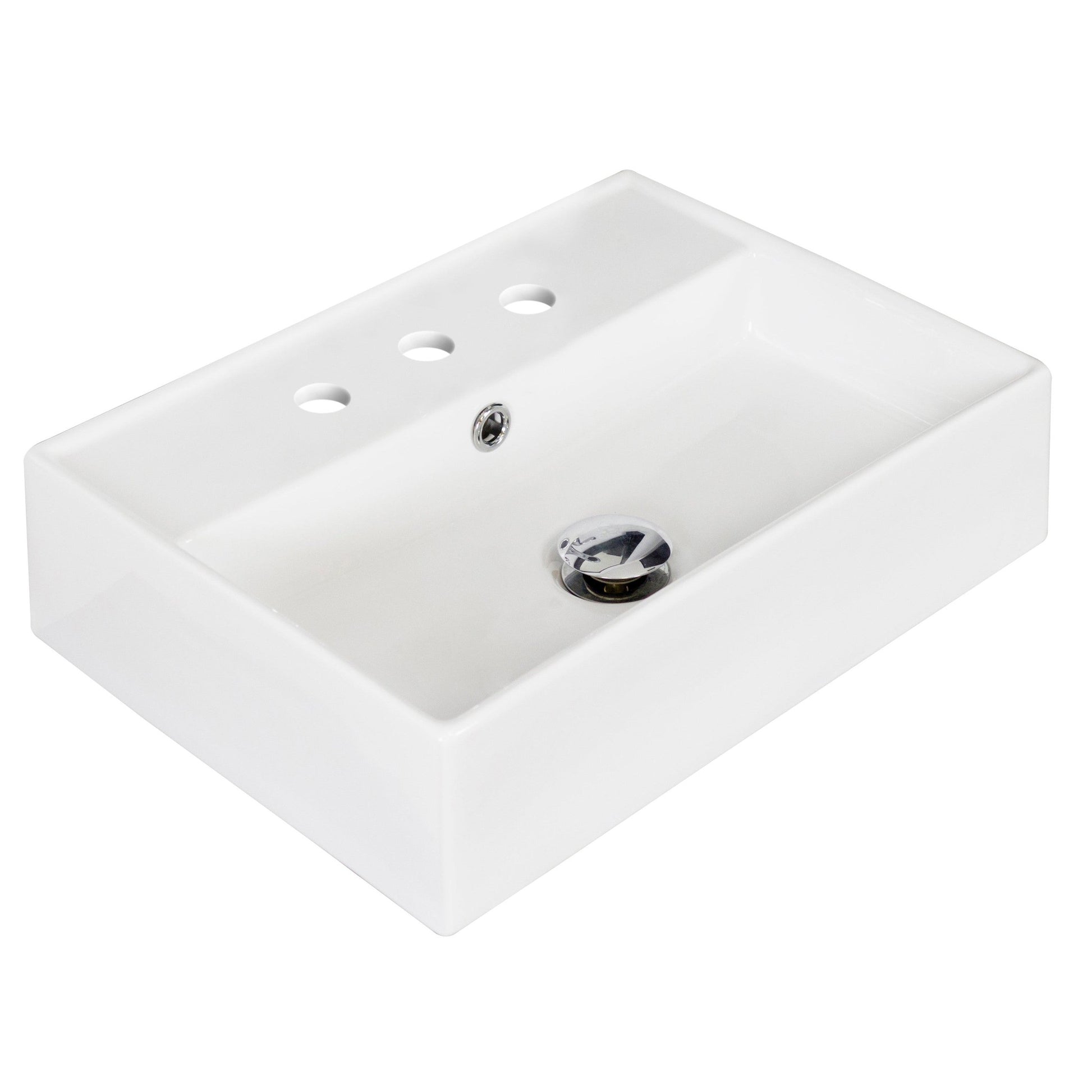 American Imaginations AI-17889 20" White Rectangular Ceramic Above Counter Bathroom Vessel Sink Set