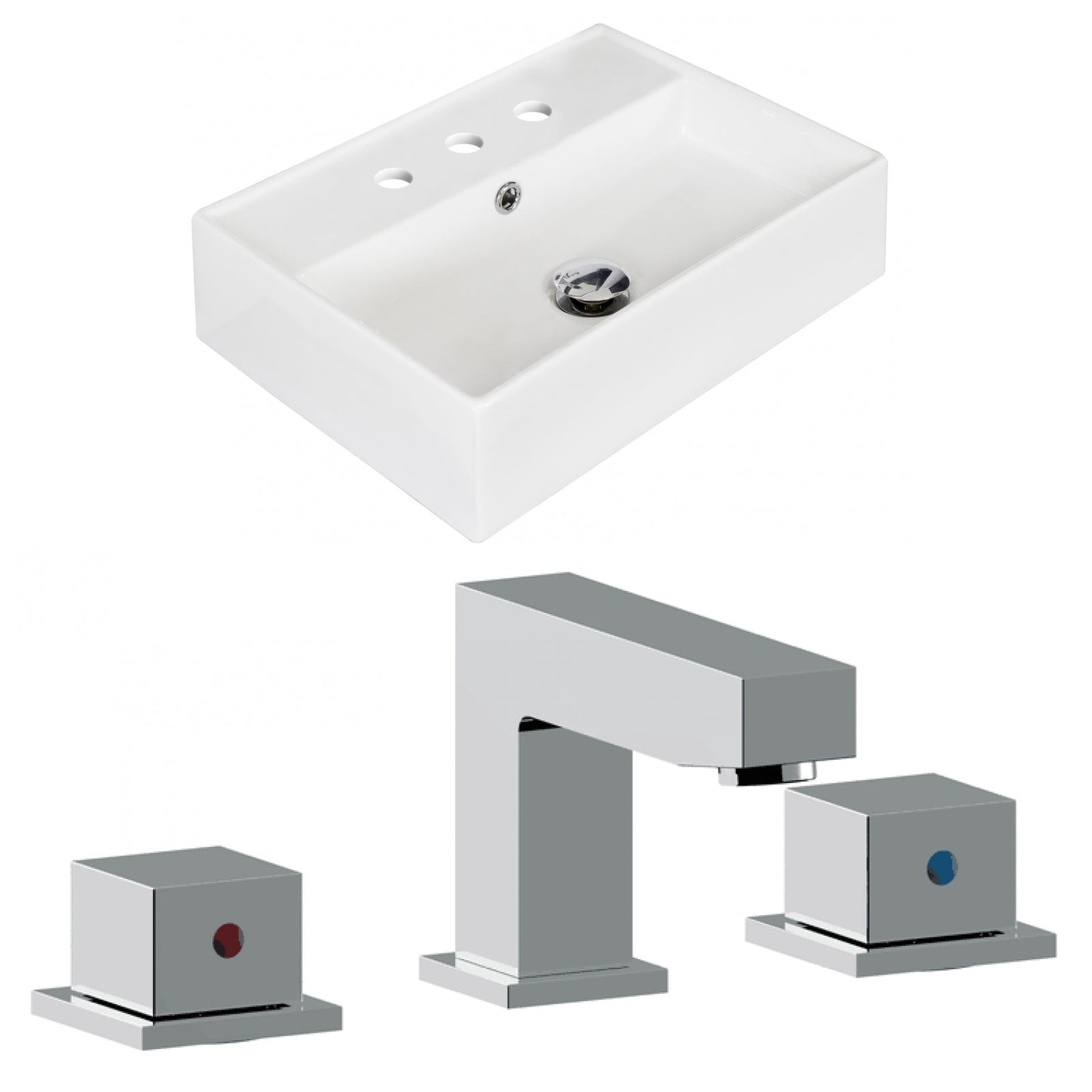 American Imaginations AI-17889 20" White Rectangular Ceramic Above Counter Bathroom Vessel Sink Set
