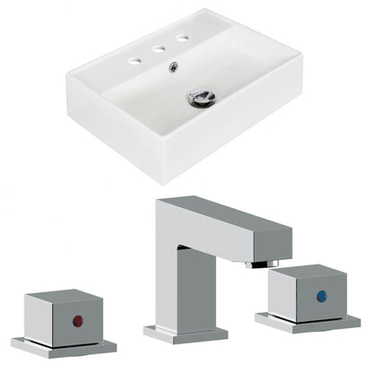 American Imaginations AI-17889 20" White Rectangular Ceramic Above Counter Bathroom Vessel Sink Set