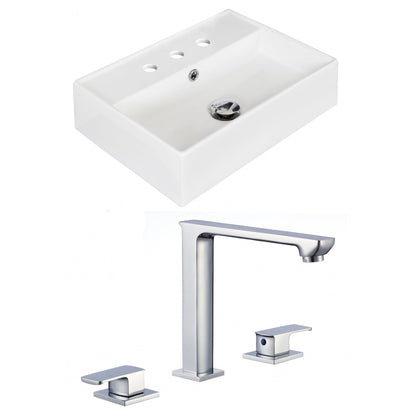 American Imaginations AI-17890 20" White Rectangular Ceramic Above Counter Bathroom Vessel Sink Set