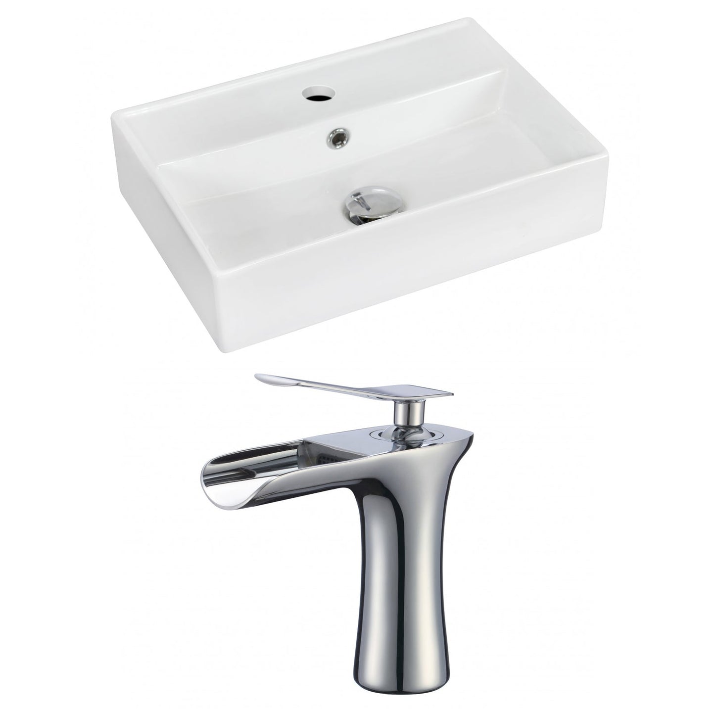 American Imaginations AI-17891 20" White Rectangular Ceramic Wall Mount Bathroom Vessel Sink Set