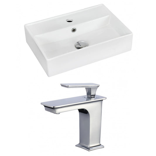 American Imaginations AI-17892 20" White Rectangular Ceramic Wall Mount Bathroom Vessel Sink Set