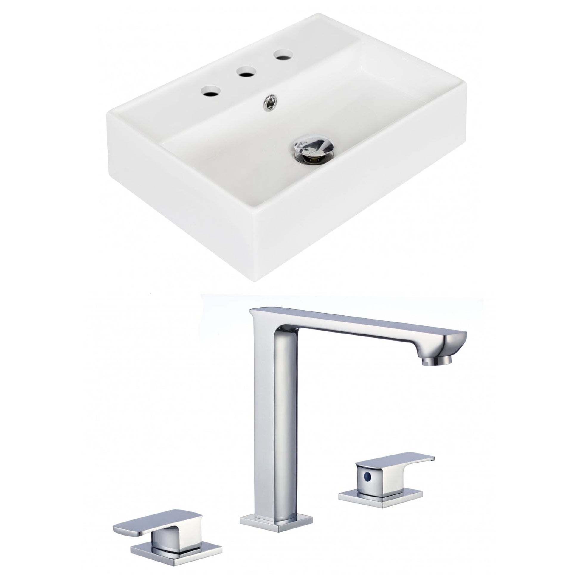 American Imaginations AI-17894 20" White Rectangular Ceramic Wall Mount Bathroom Vessel Sink Set