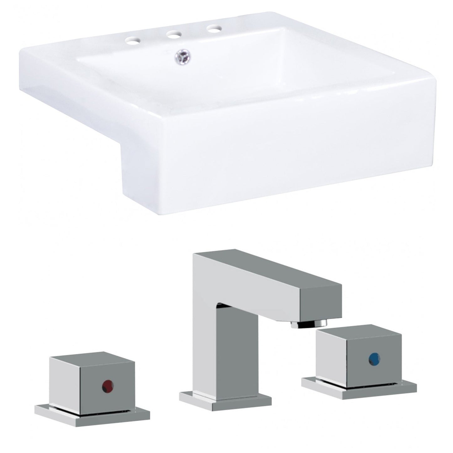 American Imaginations AI-17895 20" White Square Ceramic Semi-Recessed Bathroom Vessel Sink Set