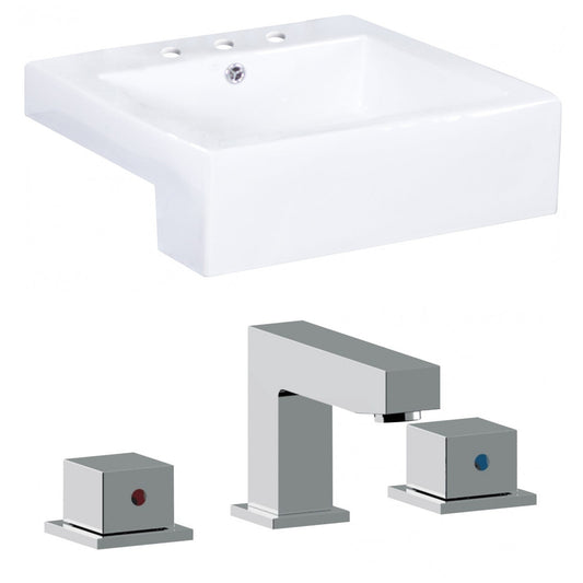 American Imaginations AI-17895 20" White Square Ceramic Semi-Recessed Bathroom Vessel Sink Set