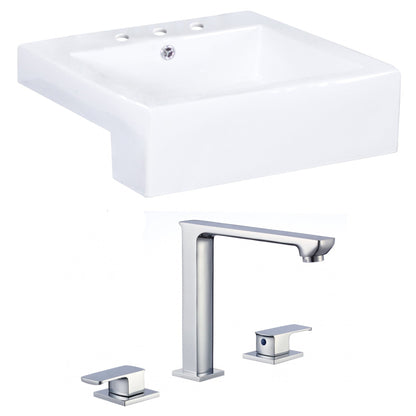 American Imaginations AI-17896 20" White Square Ceramic Semi-Recessed Bathroom Vessel Sink Set