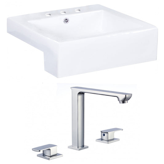 American Imaginations AI-17896 20" White Square Ceramic Semi-Recessed Bathroom Vessel Sink Set