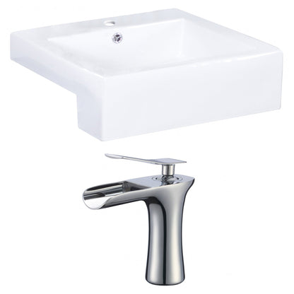 American Imaginations AI-17897 20" White Rectangular Ceramic Semi-Recessed Bathroom Vessel Sink Set