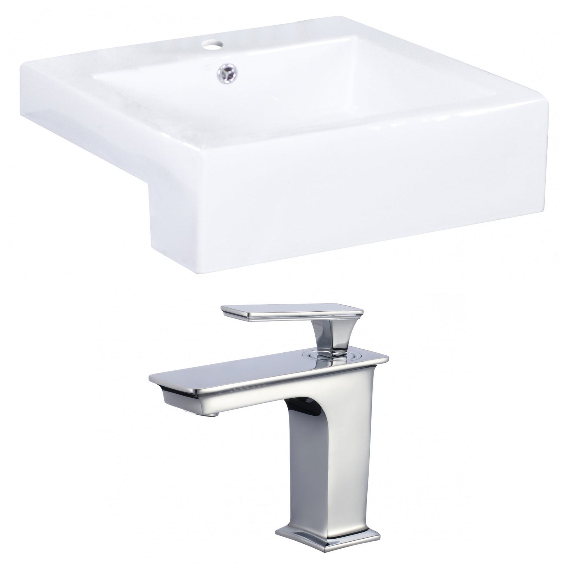 American Imaginations AI-17898 20" White Rectangular Ceramic Semi-Recessed Bathroom Vessel Sink Set