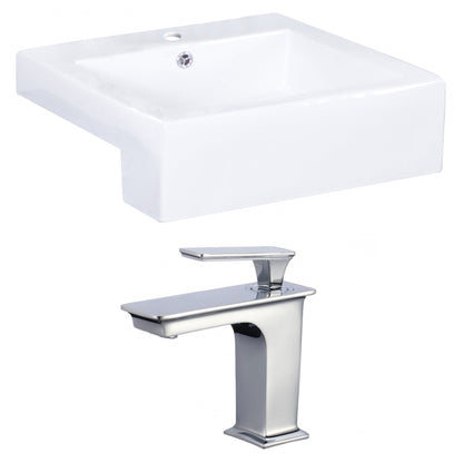 American Imaginations AI-17898 20" White Rectangular Ceramic Semi-Recessed Bathroom Vessel Sink Set