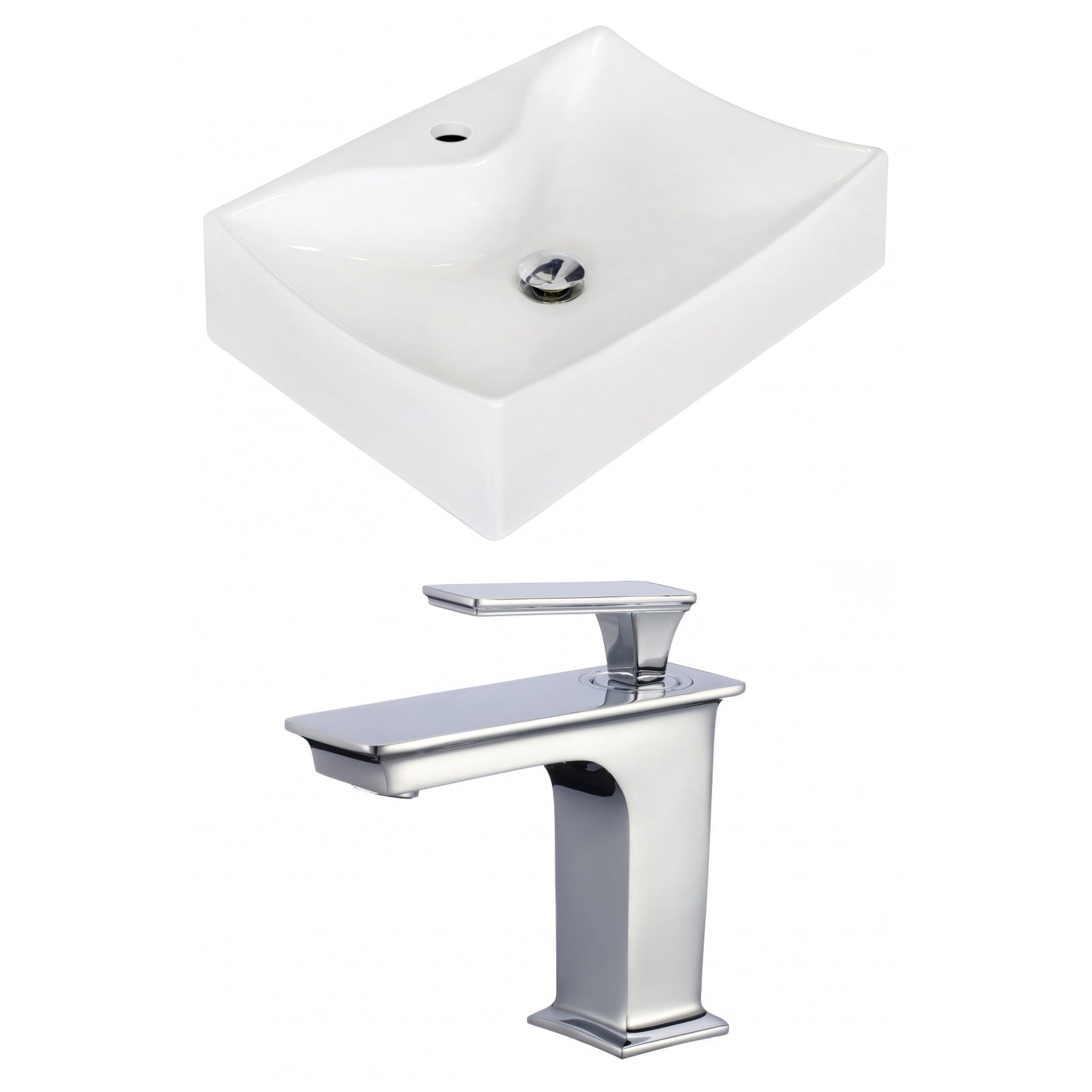 American Imaginations AI-17902 22" White Rectangular Ceramic Wall Mount Bathroom Vessel Sink Set