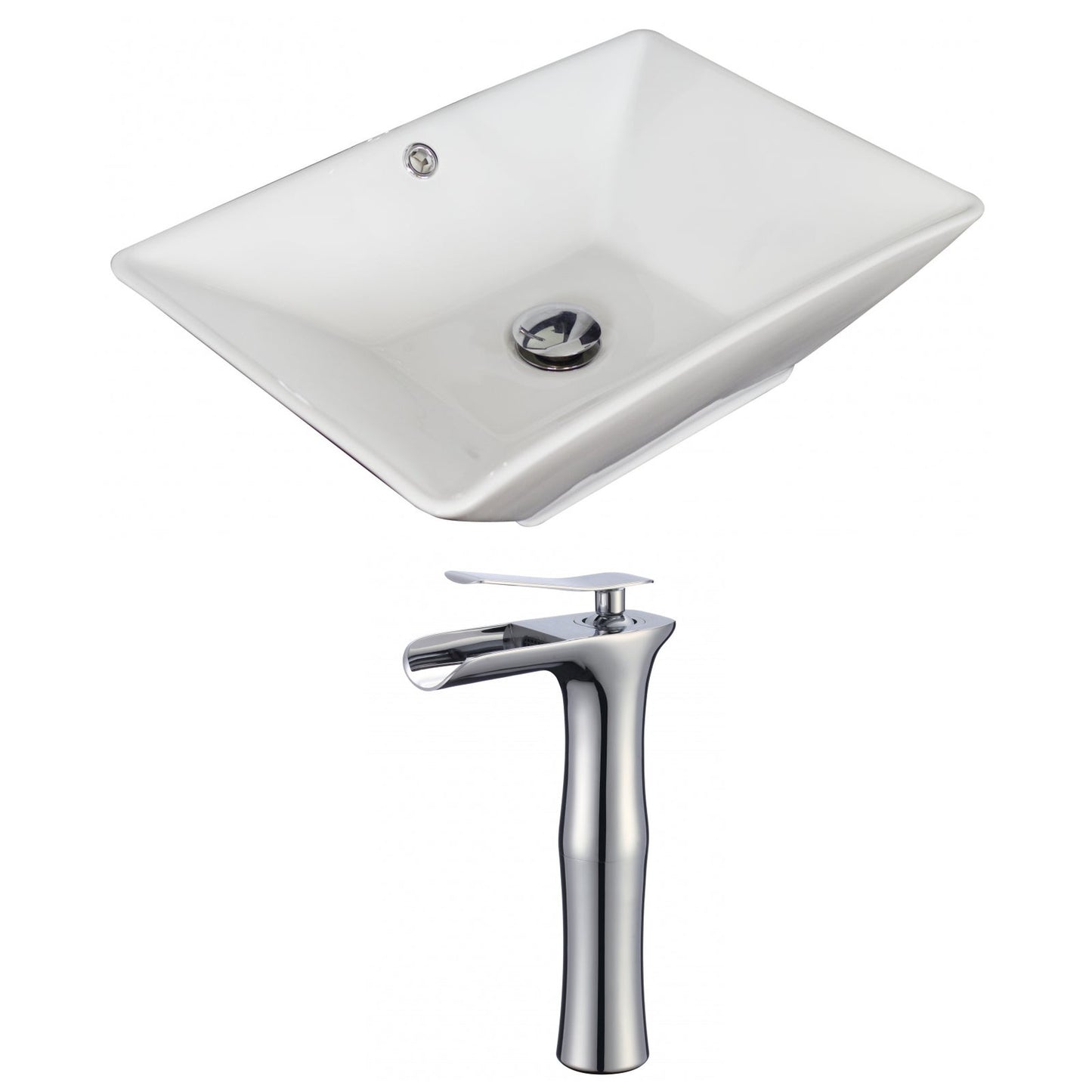 American Imaginations AI-17903 22" White Rectangular Ceramic Above Counter Bathroom Vessel Sink Set