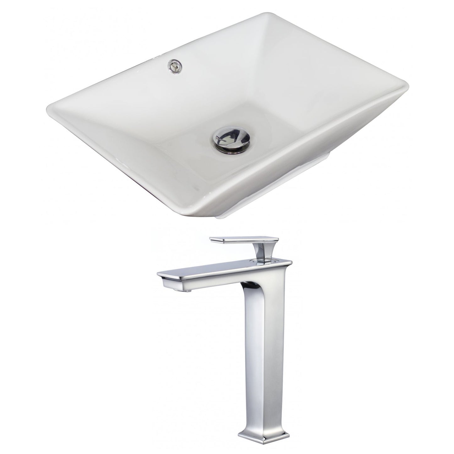 American Imaginations AI-17904 22" White Rectangular Ceramic Above Counter Bathroom Vessel Sink Set
