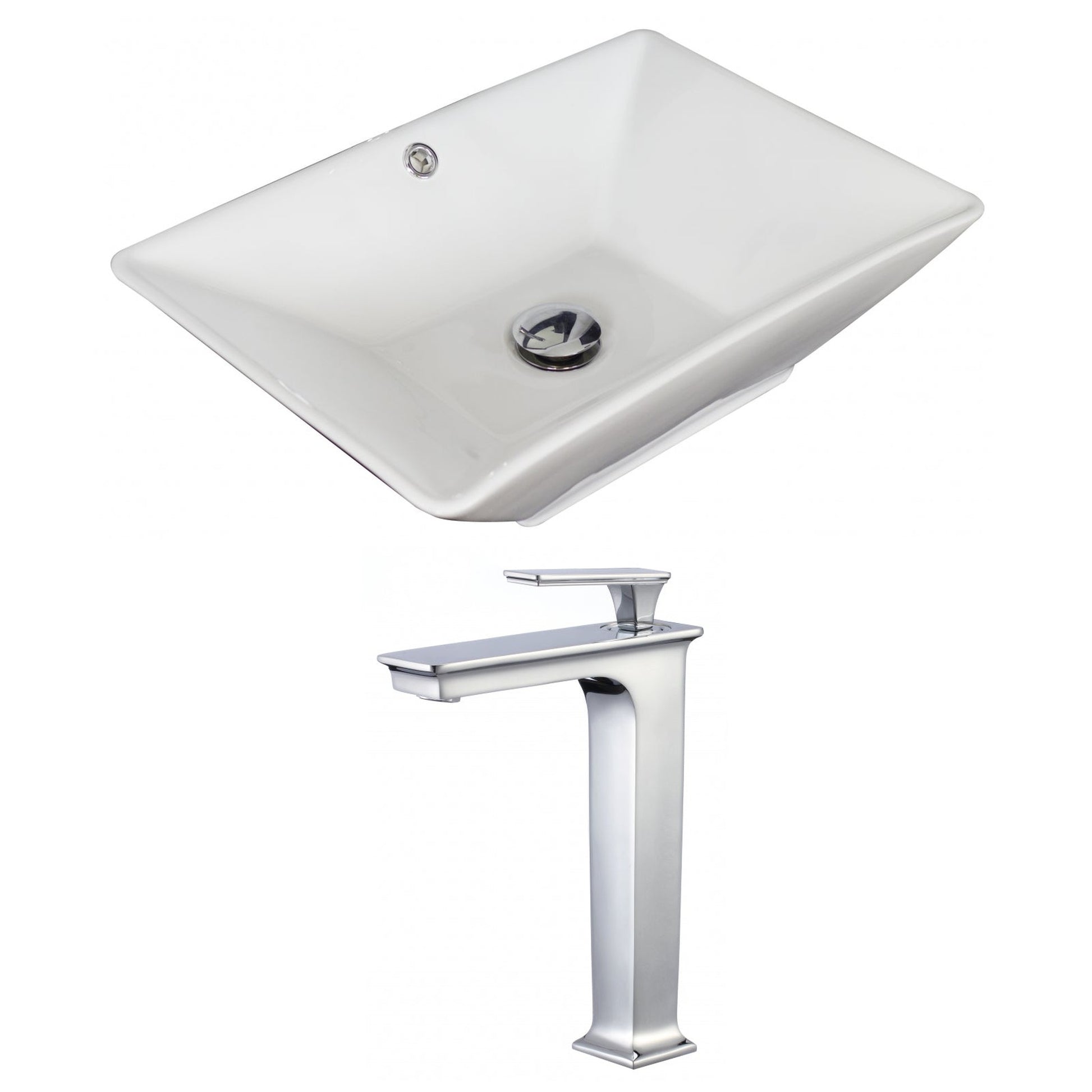 American Imaginations AI-17904 22" White Rectangular Ceramic Above Counter Bathroom Vessel Sink Set