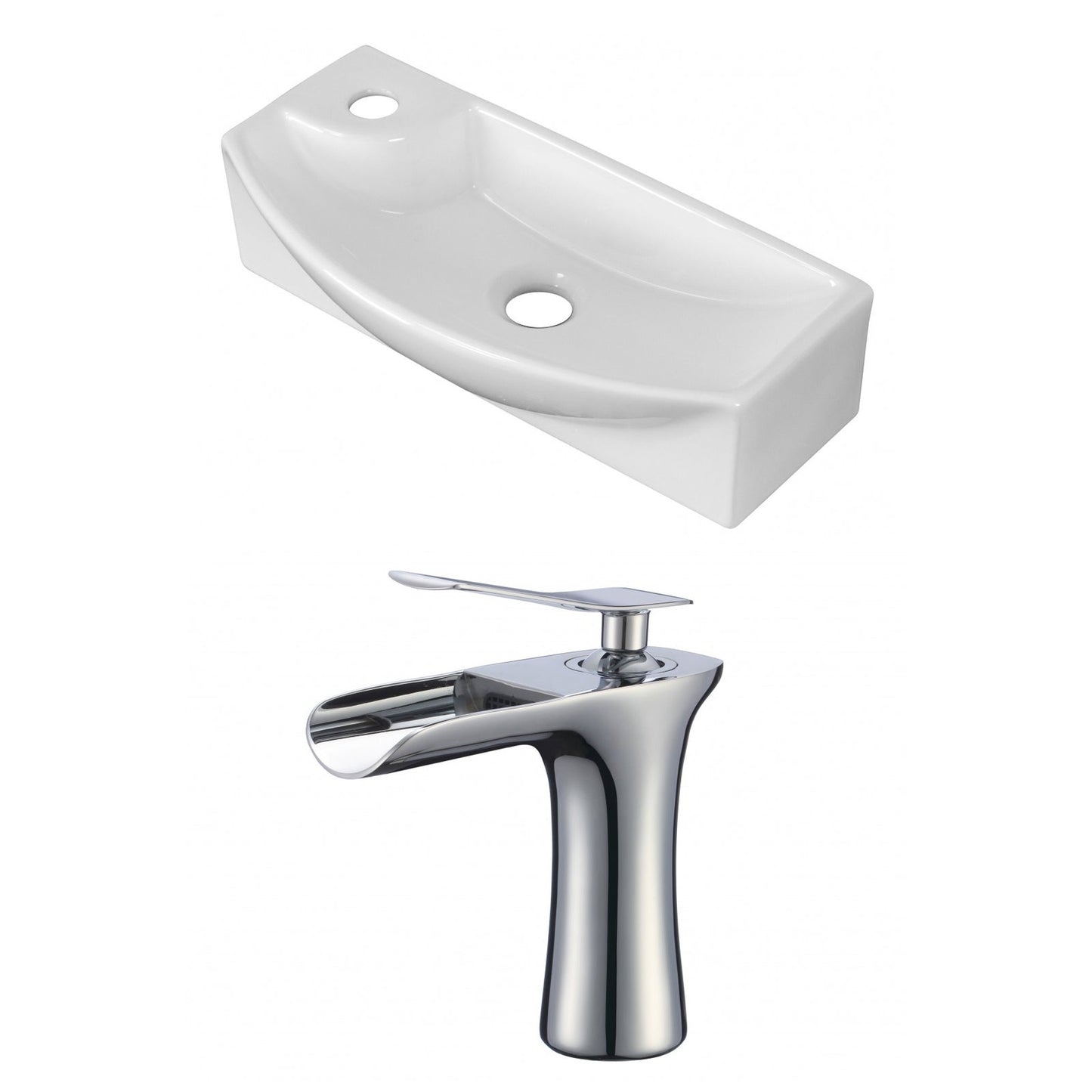 American Imaginations AI-17905 18" White Rectangular Ceramic Above Counter Bathroom Vessel Sink Set