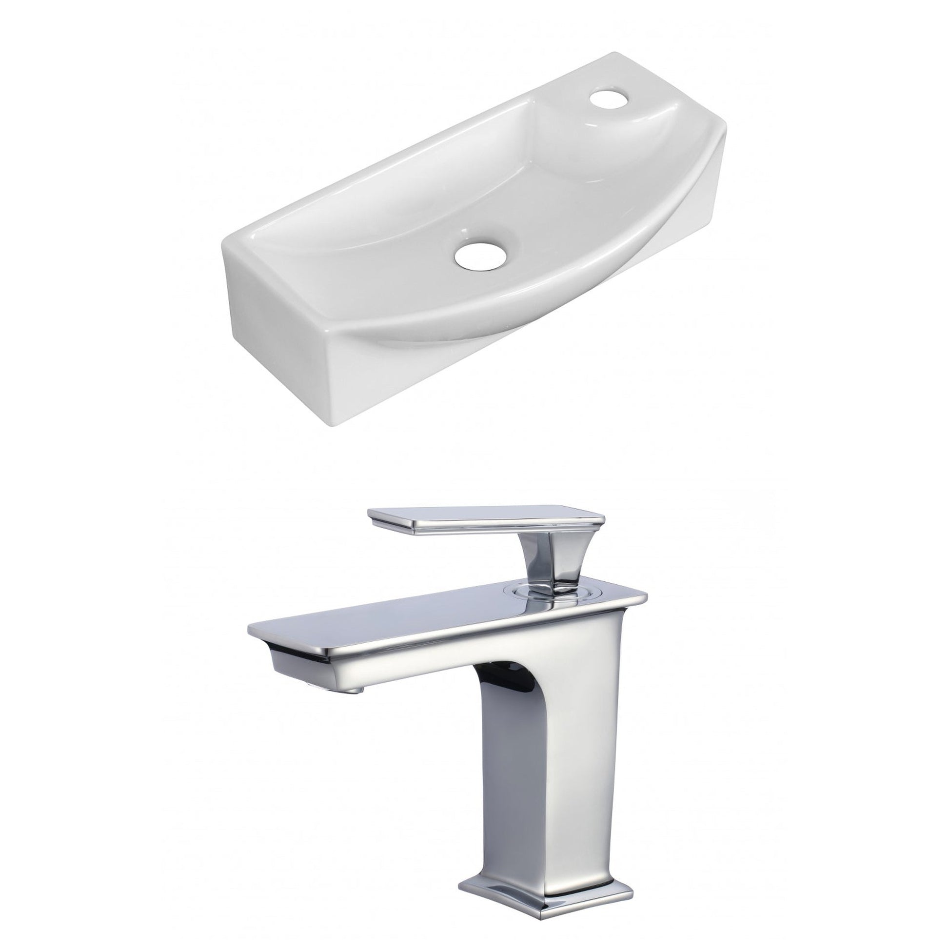 American Imaginations AI-17908 18" White Rectangular Ceramic Wall Mount Bathroom Vessel Sink Set
