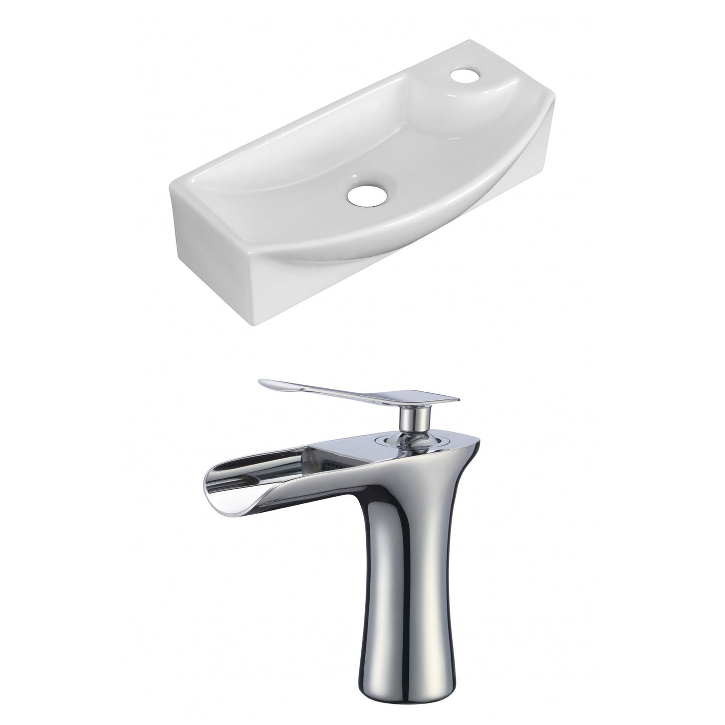 American Imaginations AI-17925 18" White Rectangular Ceramic Above Counter Bathroom Vessel Sink Set
