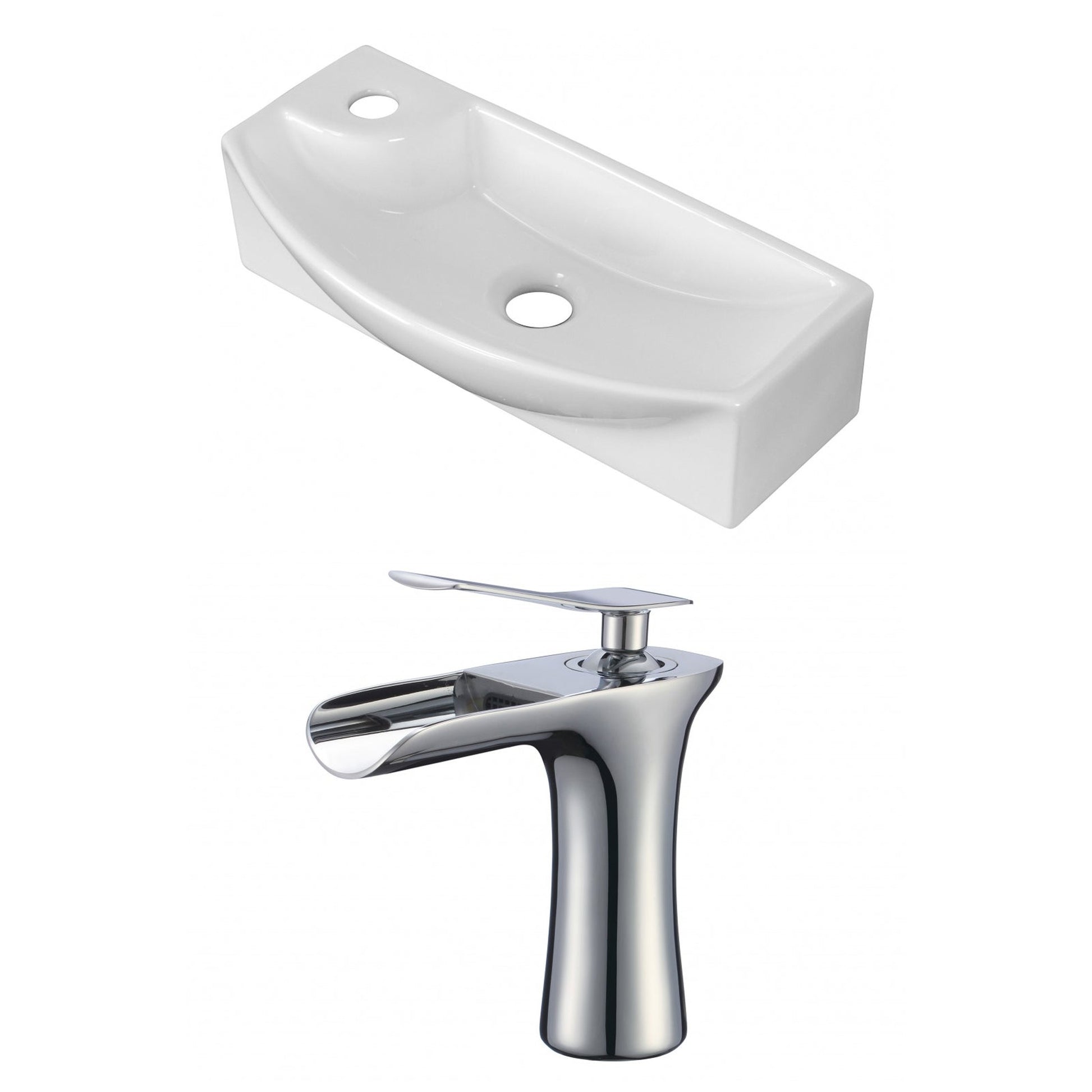 American Imaginations AI-17927 18" White Rectangular Ceramic Wall Mount Bathroom Vessel Sink Set