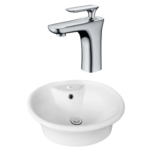 American Imaginations AI-17929 19" White Round Ceramic Above Counter Bathroom Vessel Sink Set