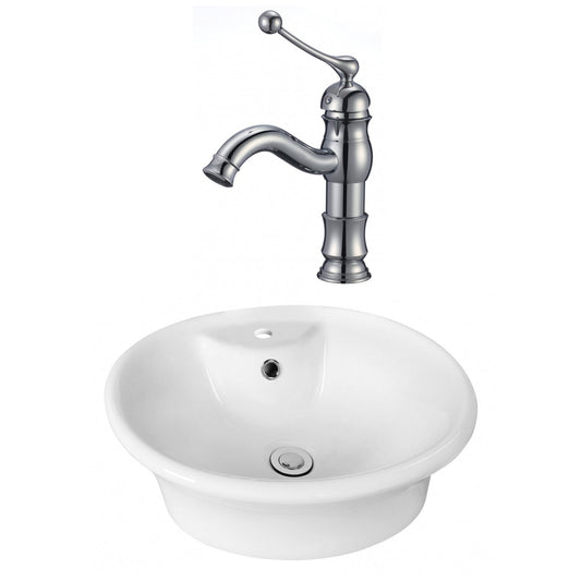 American Imaginations AI-17932 19" White Round Ceramic Above Counter Bathroom Vessel Sink Set