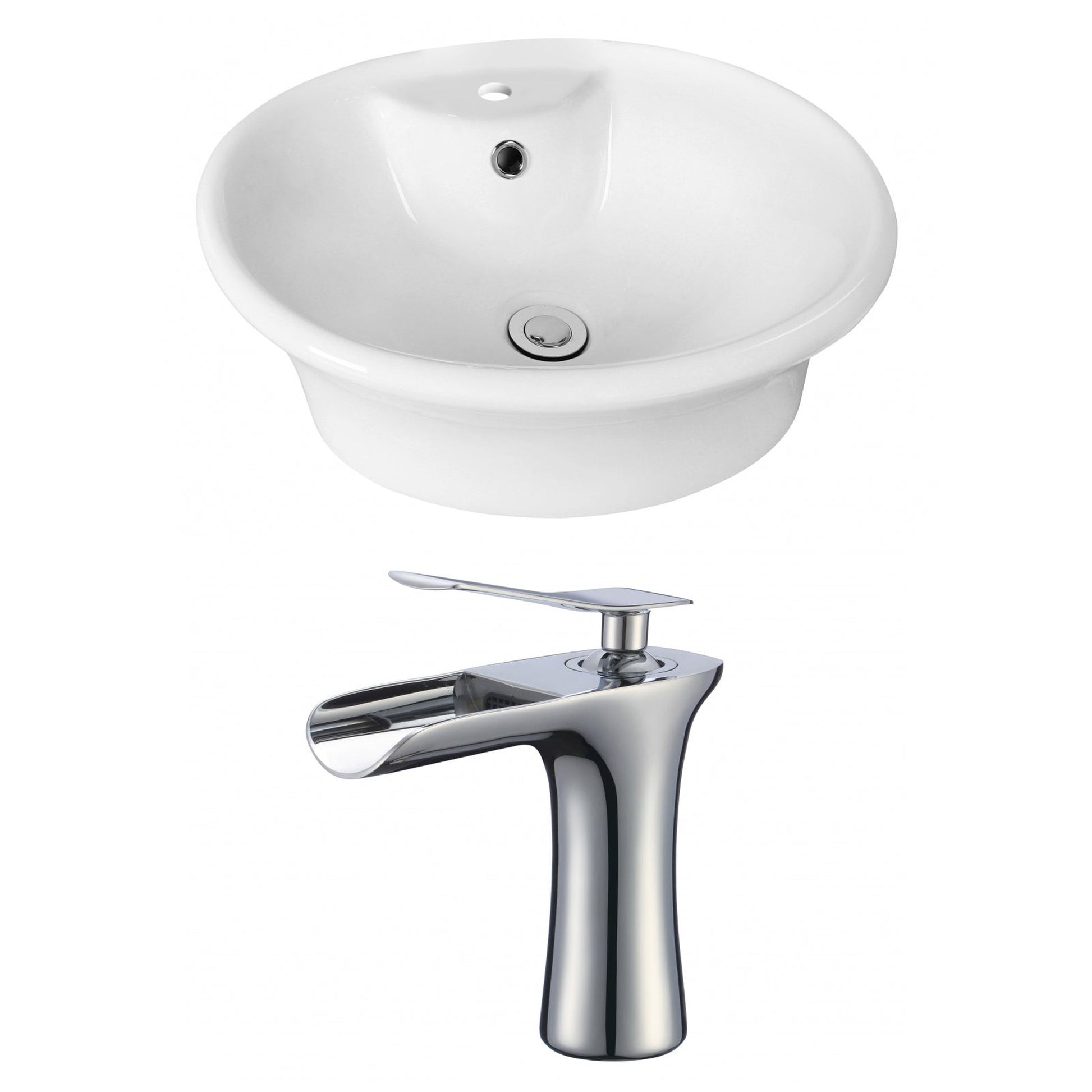 American Imaginations AI-17933 19" White Round Ceramic Above Counter Bathroom Vessel Sink Set