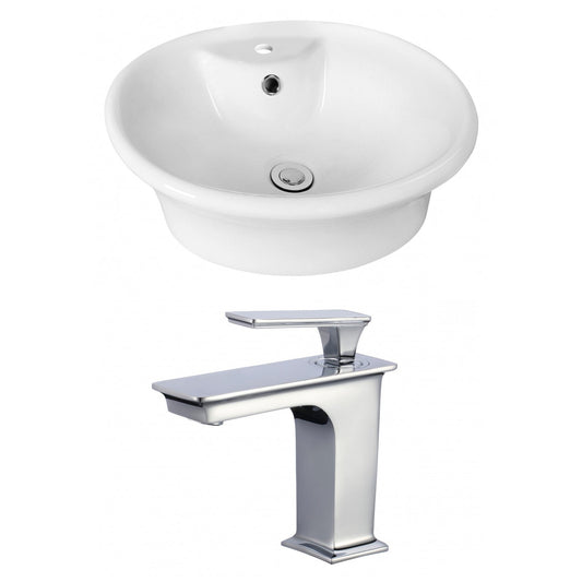 American Imaginations AI-17934 19" White Round Ceramic Above Counter Bathroom Vessel Sink Set