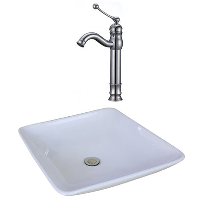 American Imaginations AI-17946 17" White Square Ceramic Above Counter Bathroom Vessel Sink Set