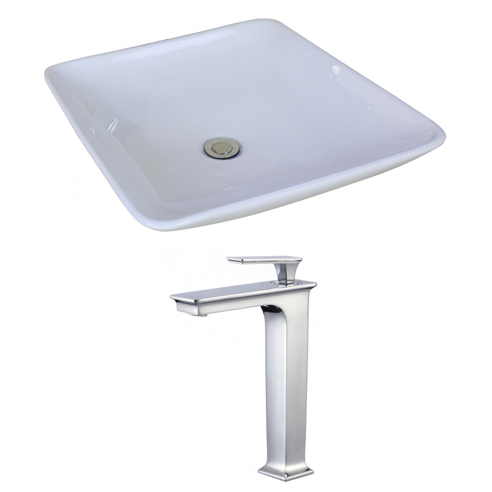 American Imaginations AI-17948 17" White Square Ceramic Above Counter Bathroom Vessel Sink Set