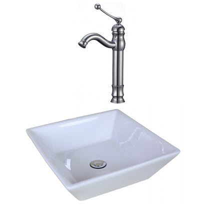 American Imaginations AI-17951 16" White Square Ceramic Above Counter Bathroom Vessel Sink Set