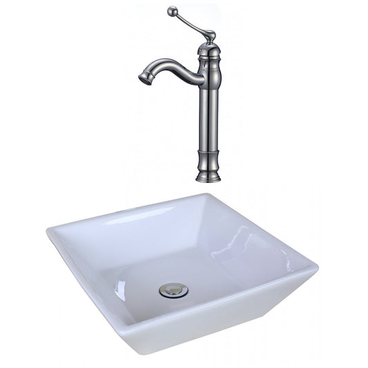American Imaginations AI-17951 16" White Square Ceramic Above Counter Bathroom Vessel Sink Set