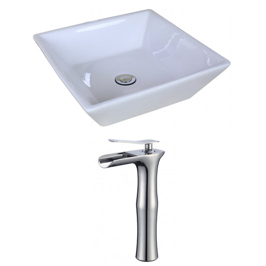 American Imaginations AI-17952 16" White Square Ceramic Above Counter Bathroom Vessel Sink Set