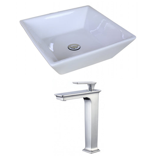 American Imaginations AI-17953 16" White Square Ceramic Above Counter Bathroom Vessel Sink Set