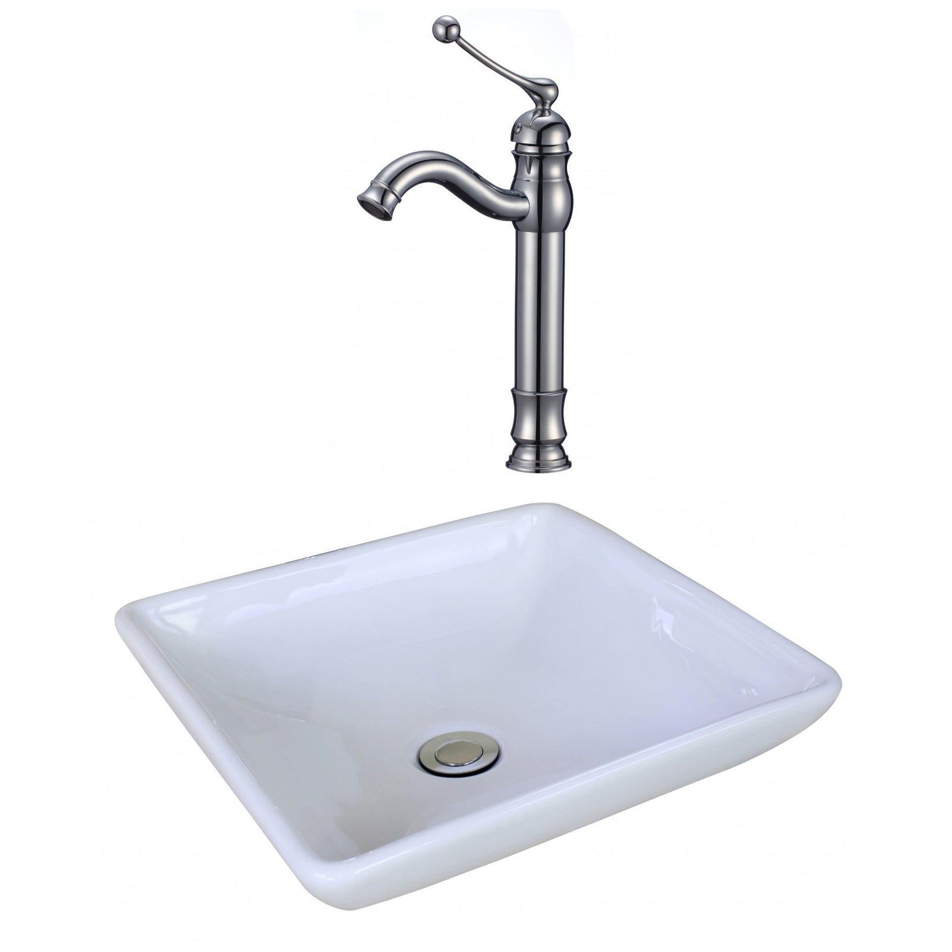 American Imaginations AI-17956 16" White Square Ceramic Above Counter Bathroom Vessel Sink Set
