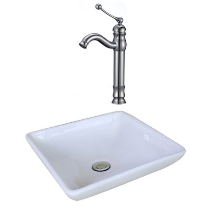 American Imaginations AI-17956 16" White Square Ceramic Above Counter Bathroom Vessel Sink Set