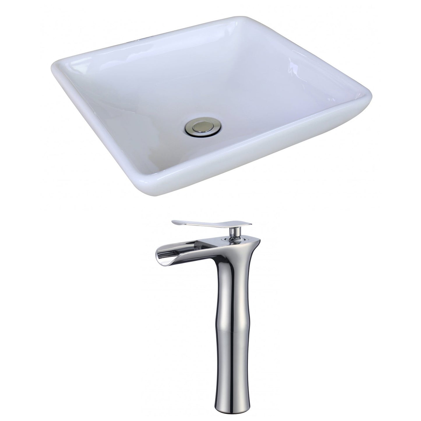 American Imaginations AI-17957 16" White Square Ceramic Above Counter Bathroom Vessel Sink Set