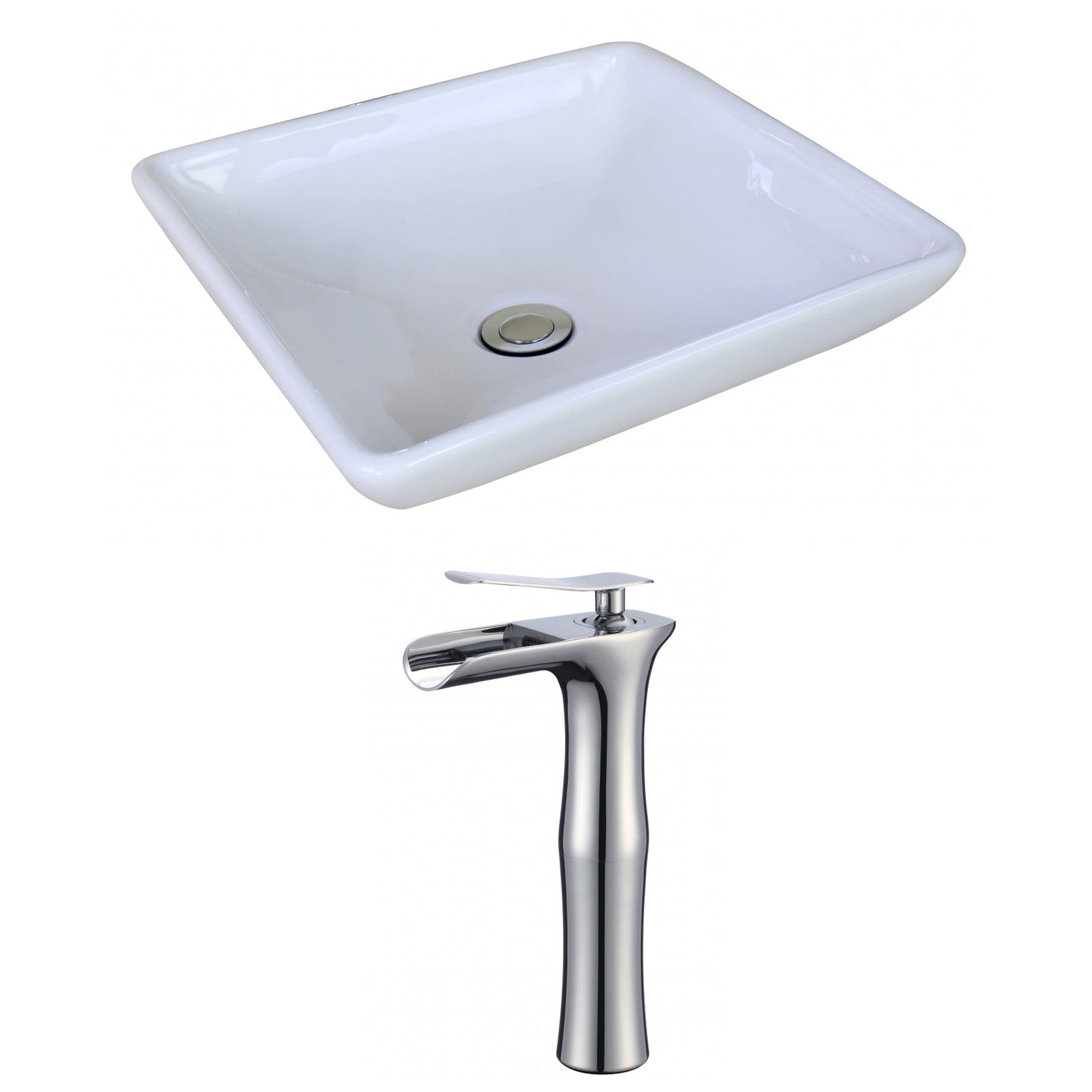 American Imaginations AI-17957 16" White Square Ceramic Above Counter Bathroom Vessel Sink Set