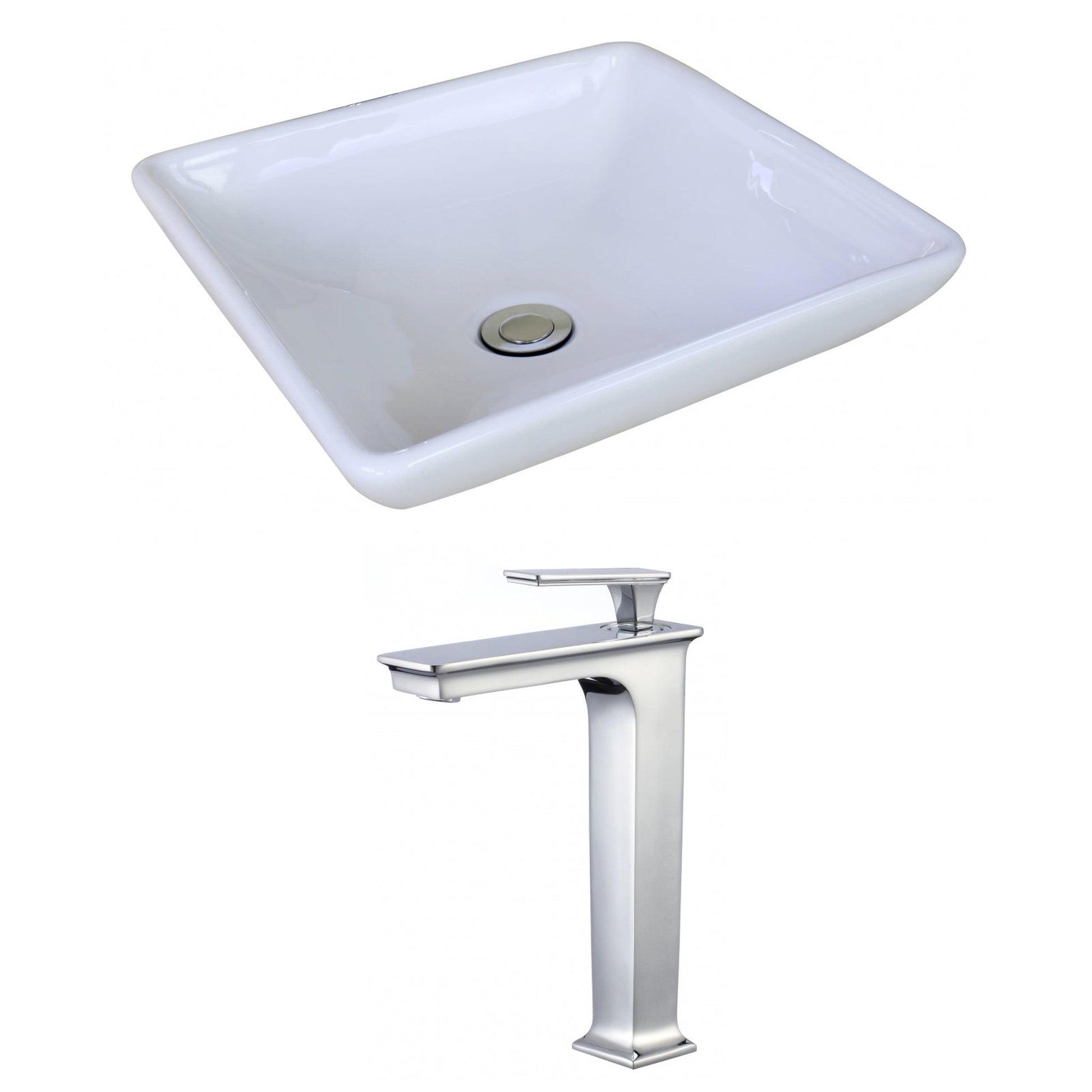 American Imaginations AI-17958 16" White Square Ceramic Above Counter Bathroom Vessel Sink Set